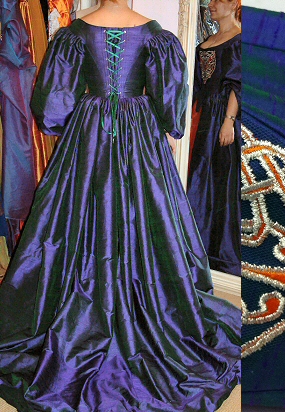 back view purple green silk 1660 seventeenth century dress 
