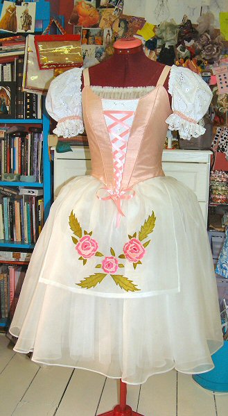 Ballet costume designed for Lise, but equally suited to Giselle or Swanhilda in pink with white organza skirts over net and decorated apron