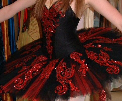 detail of tutu decoration in red on black