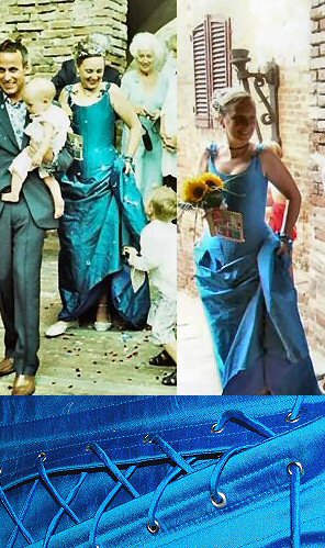 blue silk dupion elongated 18th century corset, 