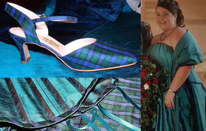 Flower of Scotland silk tartan covered shoes and wrap
