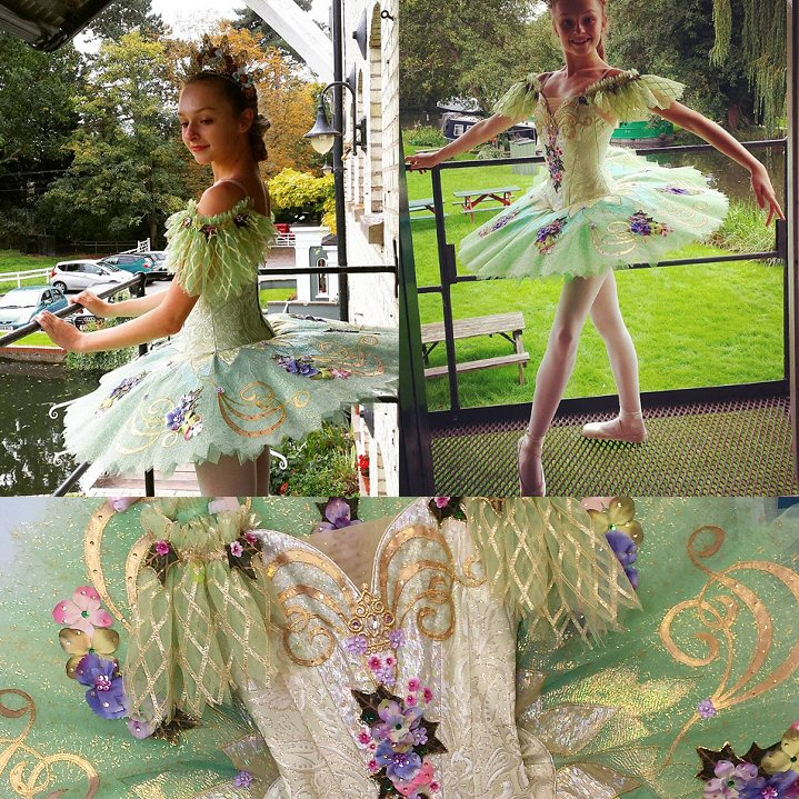 green gold flowered ballet competition tutu