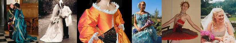 Alternative contemporary eau de nil bridal gown, orange-pink shot silk period wedding dress and red-gold Don Quixote ballet tutu