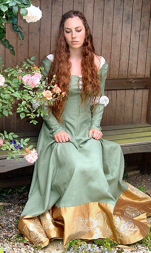 Green silk gown inspired by the Waterhouse paintings: Lady Clare and Ophelia