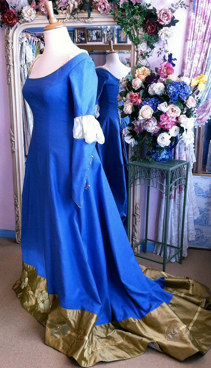 lavender-blue velvet medieval style historical wedding dress