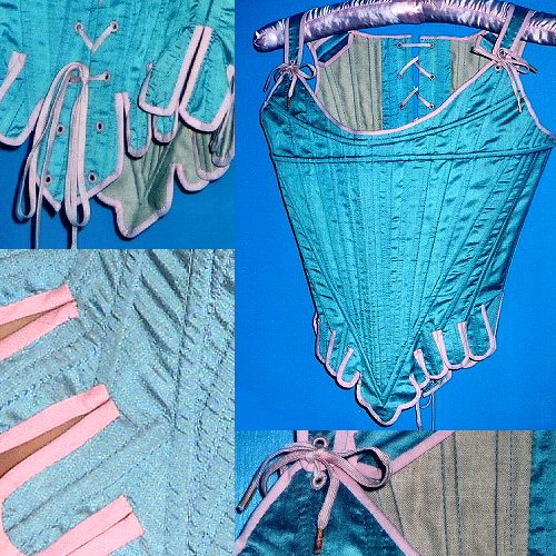 Eighteenth century corset with details of lacing and hand-bound tabs