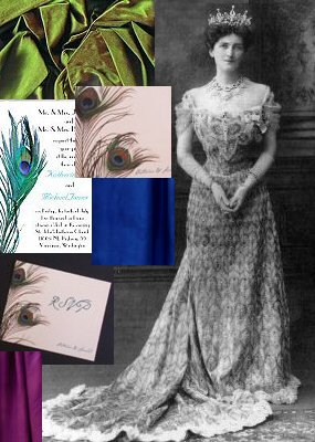 Lady Curzon's peacock dress, peacock toned silks; stationary by Zazzle and Inkebony