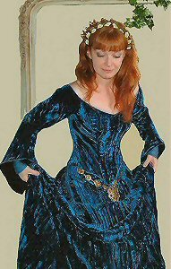 teal crushed velvet pre-raphaelite style wedding gown