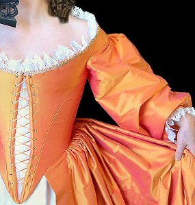 pink-gold silk seventeenth century dress 