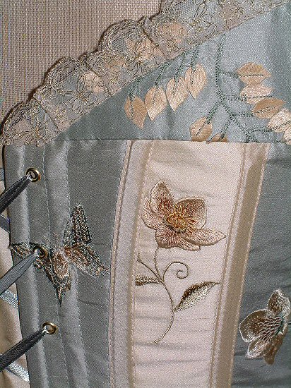 french blue and cream silk corset