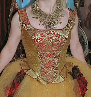 gold red corset dress