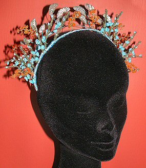 Bridal tiara of seashells and semi-precious stones, designed to go with Seashore corset. 