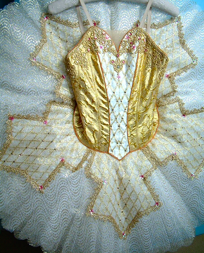 white gold classical ballet tutu with crystal and beadwork decoration
