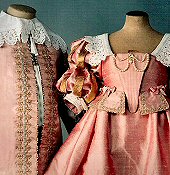 Classic Charles I seventeenth century period costume in pink silk with gold