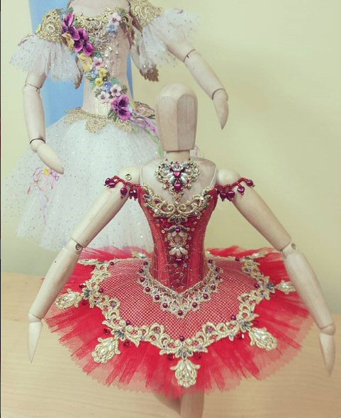 miniature red and gold classical ballet tutu