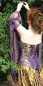 Pre-Raphaelite style purple/gold brocade corset and gold silk skirt