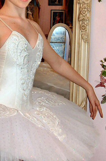 whiteclassical ballet tutu with crystal and lacedecoration
